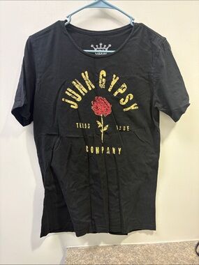 Junk Gypsy Black Short-Sleeve Tee with Red Rose Graphic